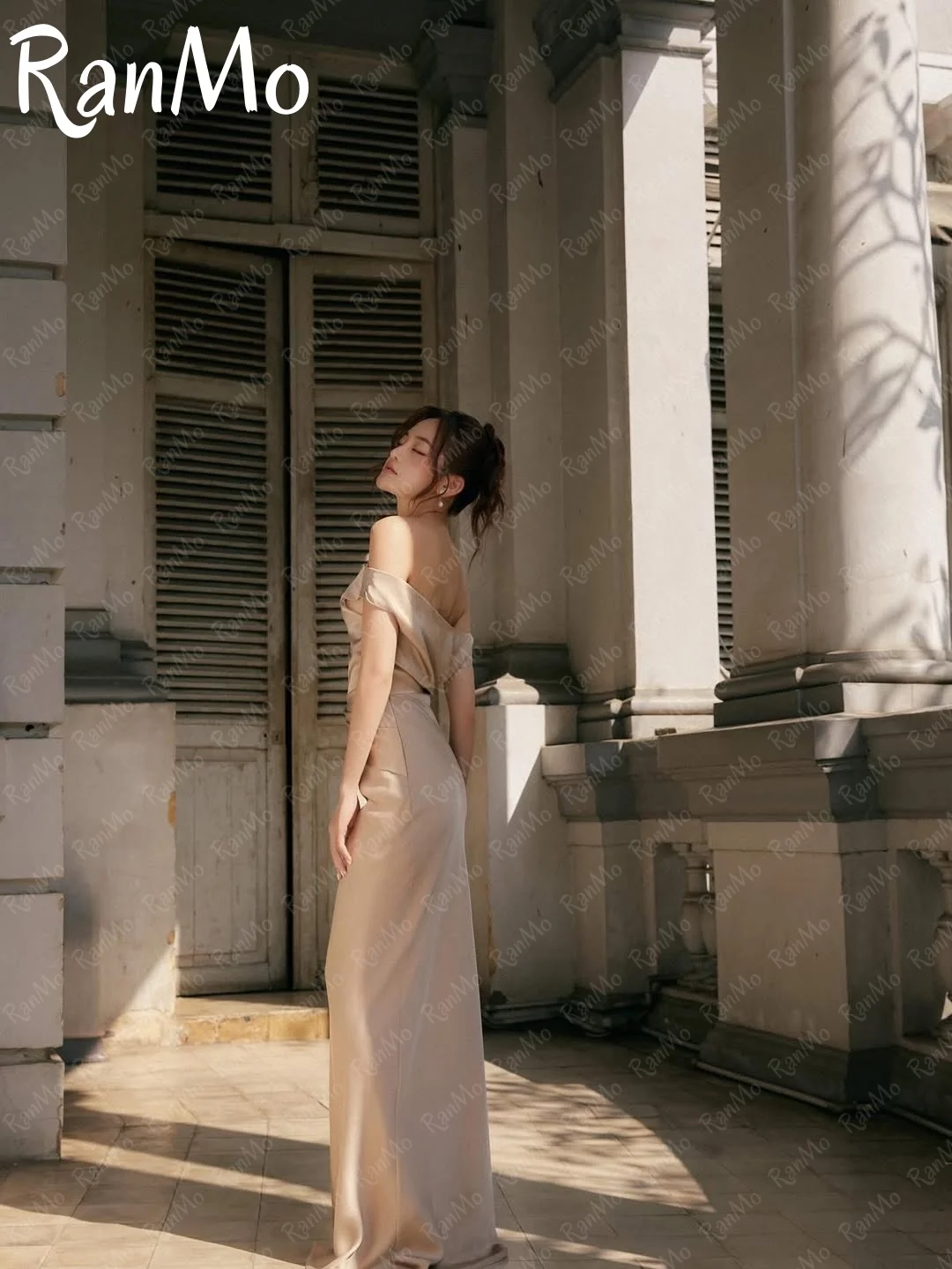 Ranmo Vestidos De Festa Women Mermaid Satin 2025 Evening Dresses Off-shoulder Customized فساتين سهرة Paste the Diamond