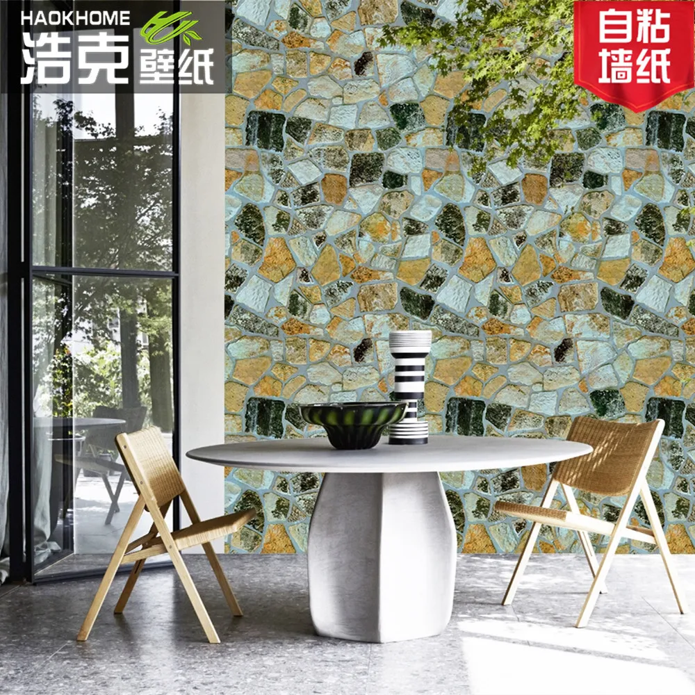 Retro 3D Simulated Brick Wall Sticker Creative Rock Pattern Wallpaper for Balcony Restaurant Snack Shop Background