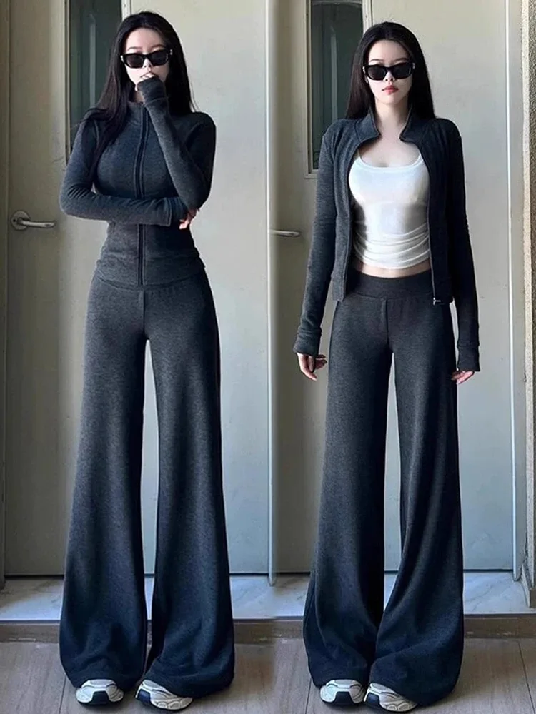 

Slimming Effect Hoodie Set Women's Loose Wide Leg Pants Fashion Casual Sport Two Piece Set Student Style Spring Autumn Cotton