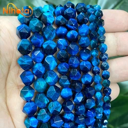 Natural Diamond Faceted Peacock Blue Tiger Eye Stone Loose Beads 6/8/10mm DIY for Jewelry Making Earrings Bracelets 15