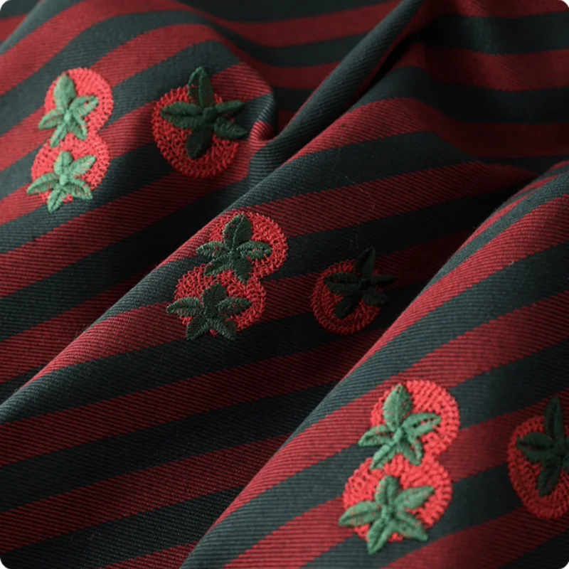 

Ins style cute persimmon embroidered striped cotton fabric for coat, vest dress, children's clothing fabric diy fabric