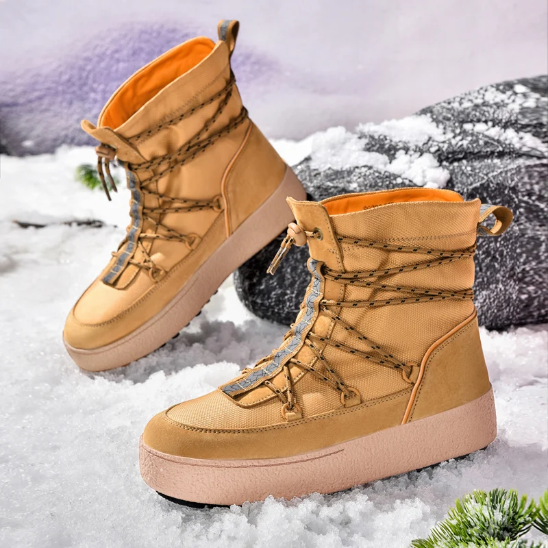 2026 new comfortable and fashionable casual top layer pigskin autumn and winter fashionable mid top snow boots