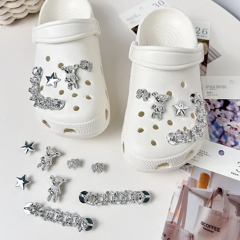 

Cute Little Bear Star Shoe Decoration Slipper Accessories Charms for Crocs Set Detachable Chain Garden Sandals Metallic Personal