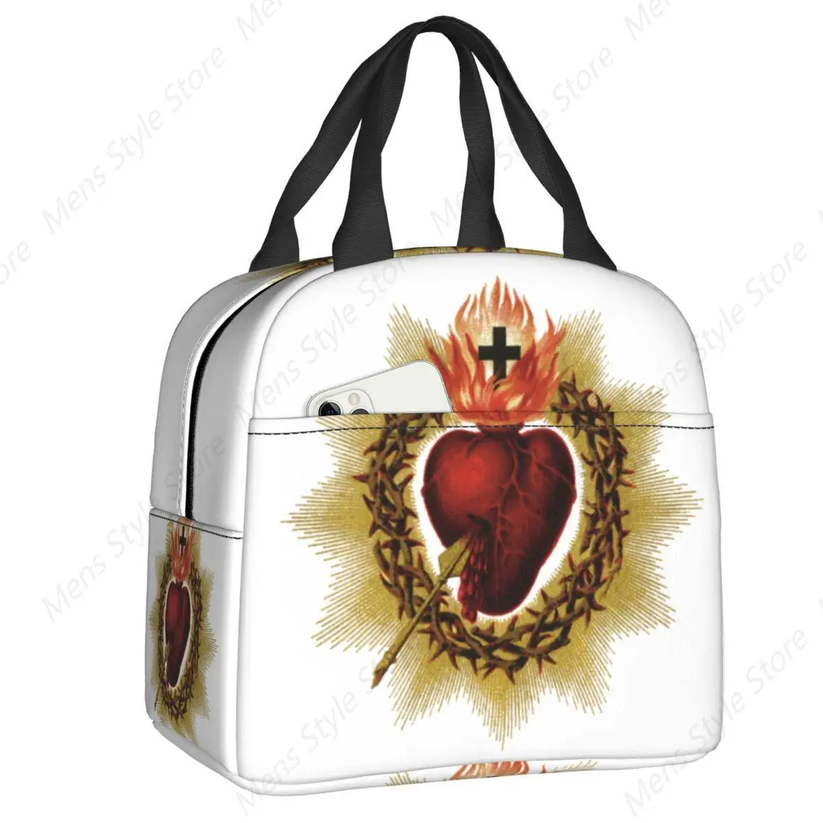 Sacred Heart Of Jesus Lunch Bag Women Catholic Christian Cooler Thermal Insulated Lunch Box for Kids School Children Food Bags