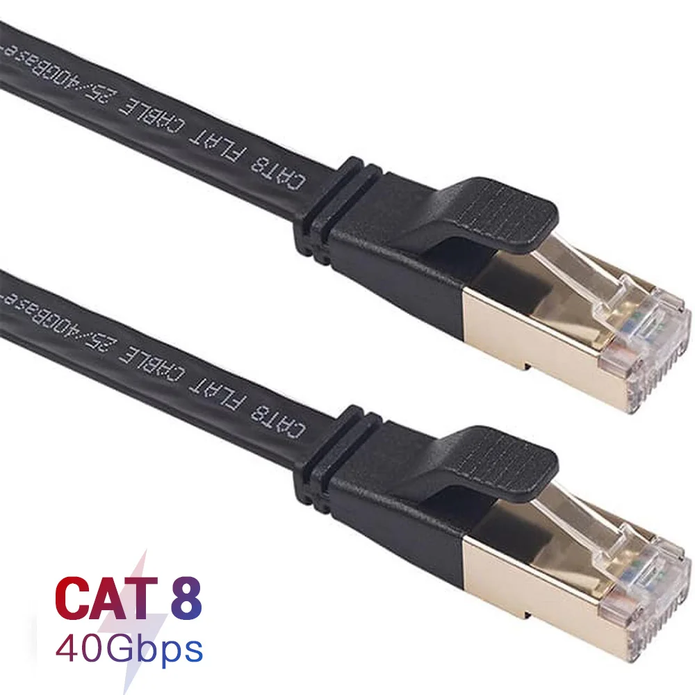 

Плоский кабель Hannord Cat 8 Ethernet, 40 Гбит/с, 2000 МГц, сверхскоростной кабель Lan Cat8 RJ45, позолоченный для ноутбука, маршрутизатора, ТВ-переключателя, ПК