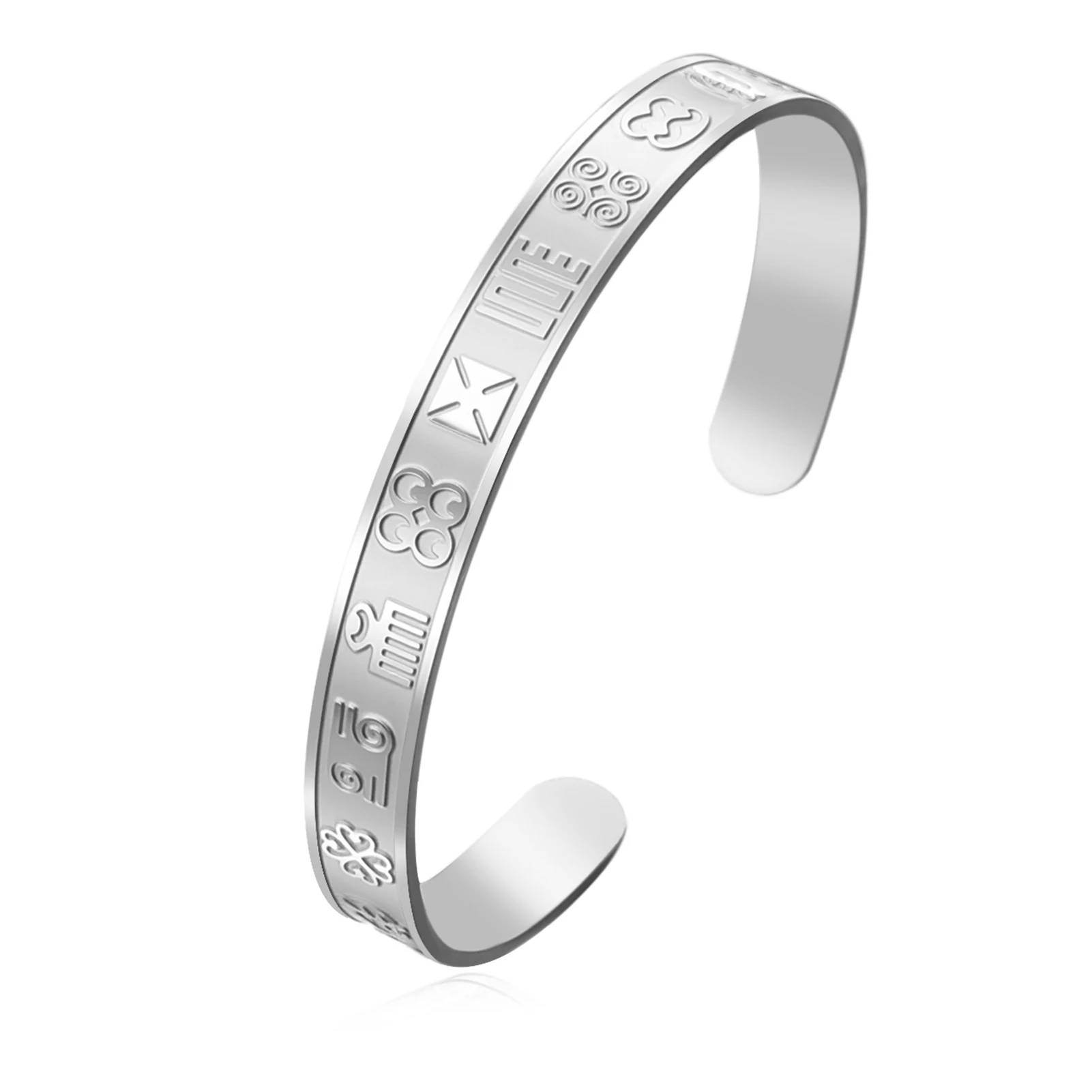 Kkjoy Afrikanisches Adinkra-Symbol Offener Manschettenarmreif Edelstahl Vintage Ethnischer Armreif Verstellbarer Talisman Schmuck Geschenk für Frauen – Detail 7