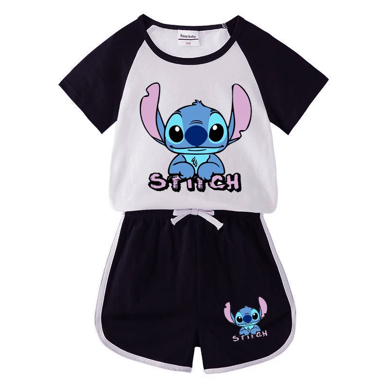 Summer 2pcs Kids Clothes Sets Children Stitch Printing Cotton T-shirts and Shorts Boy and Girl Cartoon Outfits Suits 1-8 Years