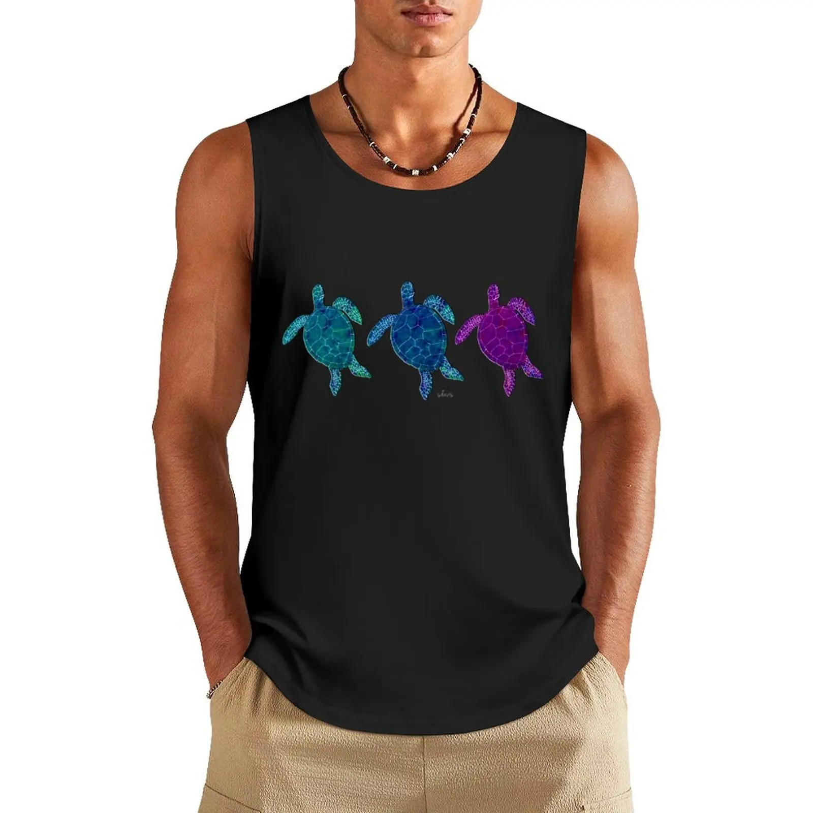 

Sea Turtles 6C green blue purple Tank Top T-shirt male t shirt gym Men sleeveless tee