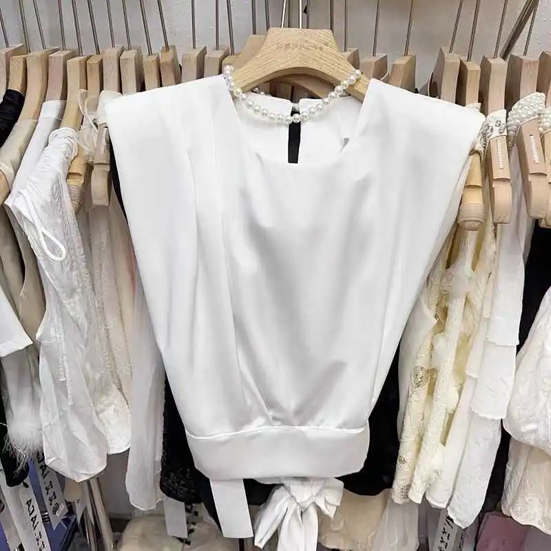 

Sweet Knot Sleeveless Shirt Women's Fashionable Gentle Style Summer New Arrival Top Korean Version Loose Fit