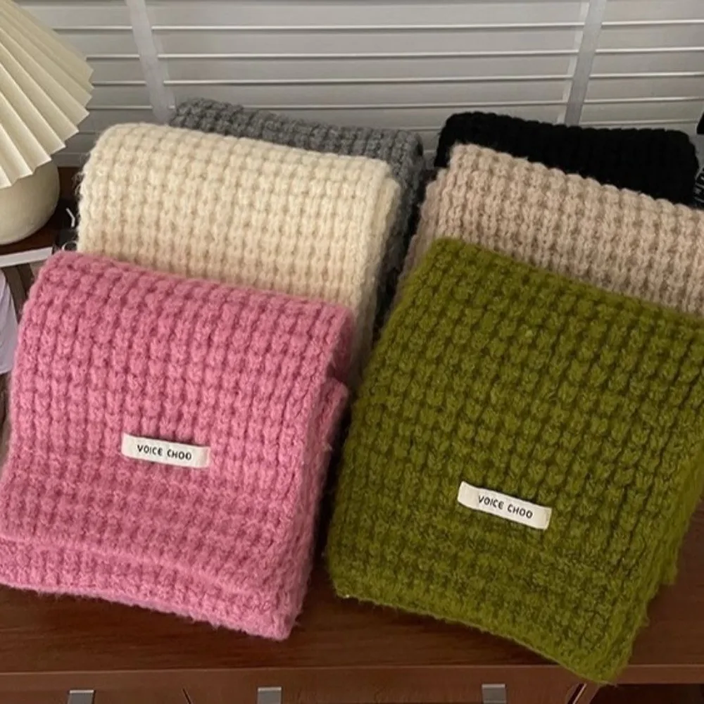 

Новый утолщенный вязаный шерстяной шарф, однотонная маркировка, вязаный шарф из пряжи, защита от холода, зимний шарф, холодная погода