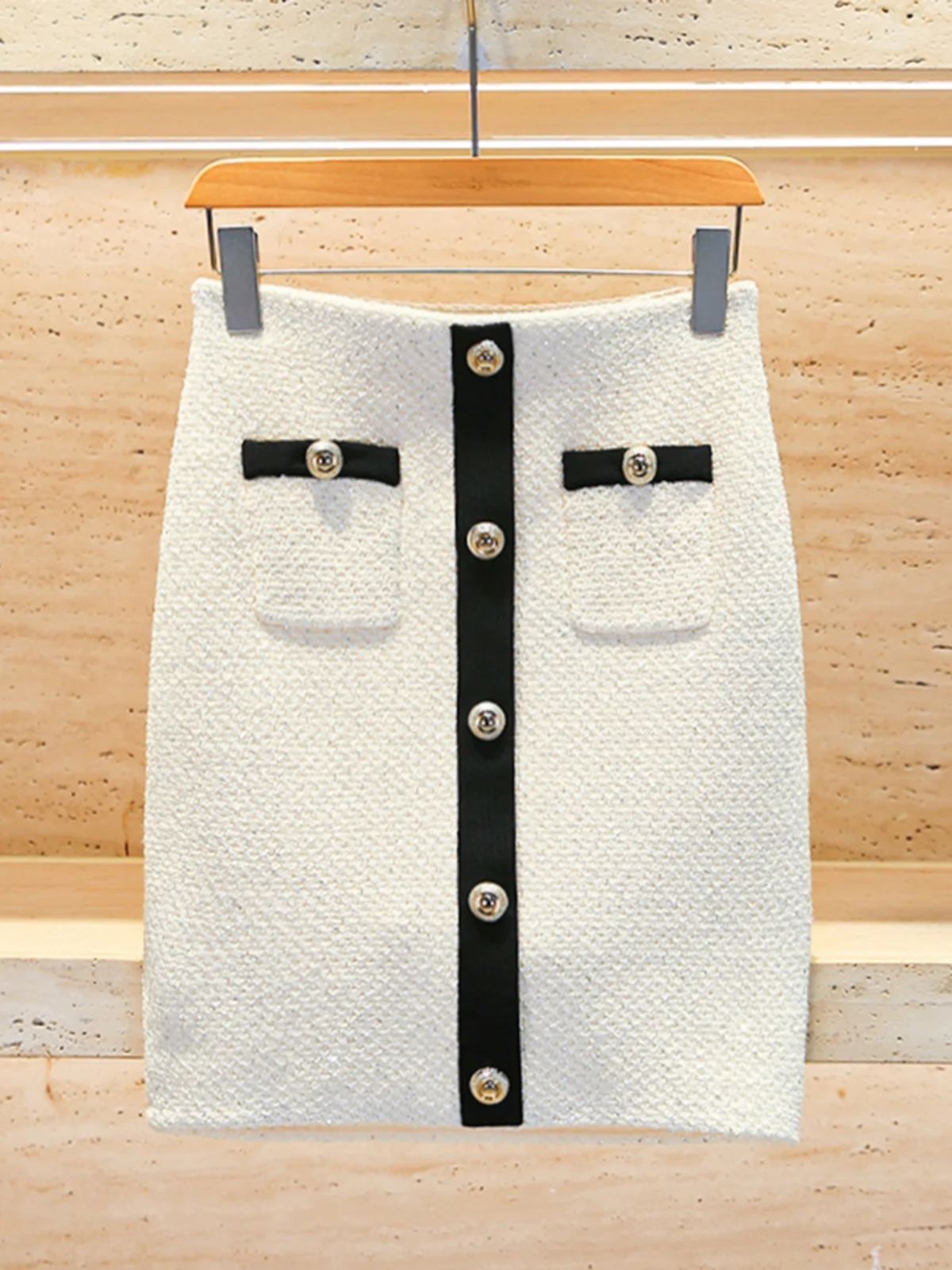 

High Waist Knitted Skirt Women's Spring Faion Commute Sle Button Design A-Line Skirt Stand Fit ort Length