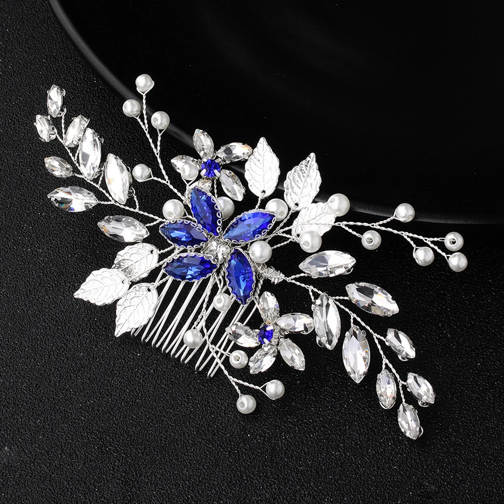 

Bridal Rhinestone Hair Comb Flower Leaf Design Headdress Crystal Pearl Wedding Jewelry Hair Accessories for Women Decoration Gif