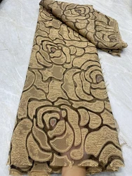 Cheap Gold African Jacquard Brocade Lace Fabric 2024 High Quality French Nigerian Organza Voile Lace Fabric For Party KCW2406