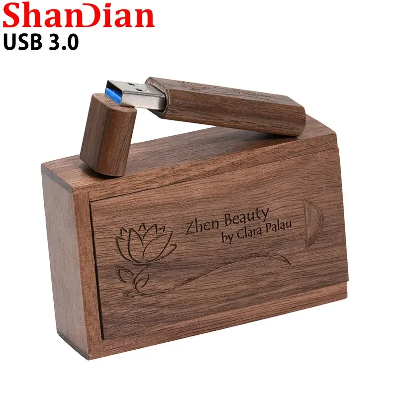 High Speed Wooden Gift Box USB 3.0 Flash Drive Real Capacity Pen Drive Free Custom Logo Memory Stick 64GB/32GB/16GB/8GB U Disk