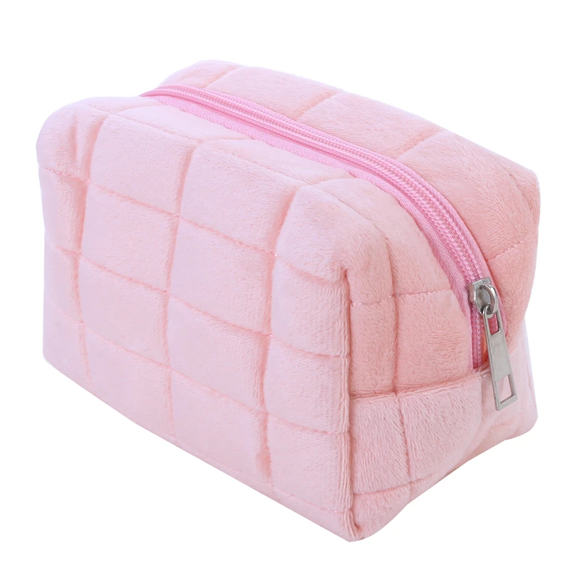 Cute Fur Makeup Bag for Women Zipper Large Solid Color Cosmetic Bag Travel Make Up Toiletry Bag Washing Pouch Plush Pen Pouch