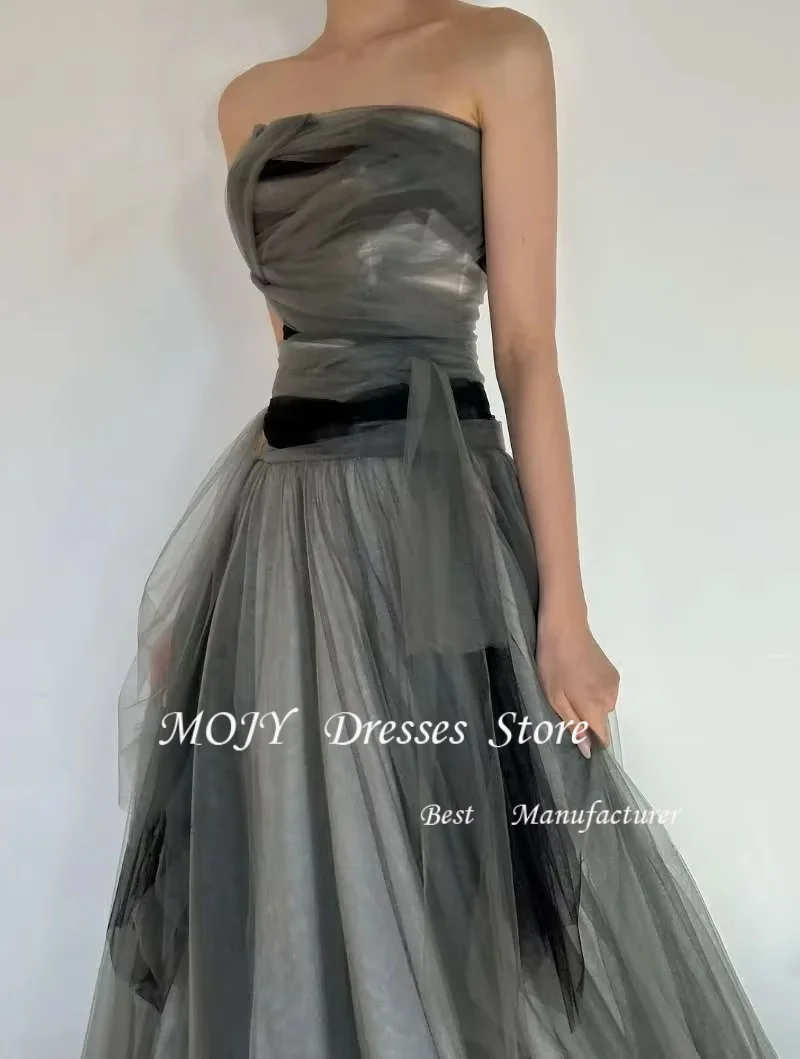 

Mojy Korea Strapless Evening Dress Customized Formal Prom Dress Sleeveless Tulle 웨딩드레스 Occasion Party Evening Gown