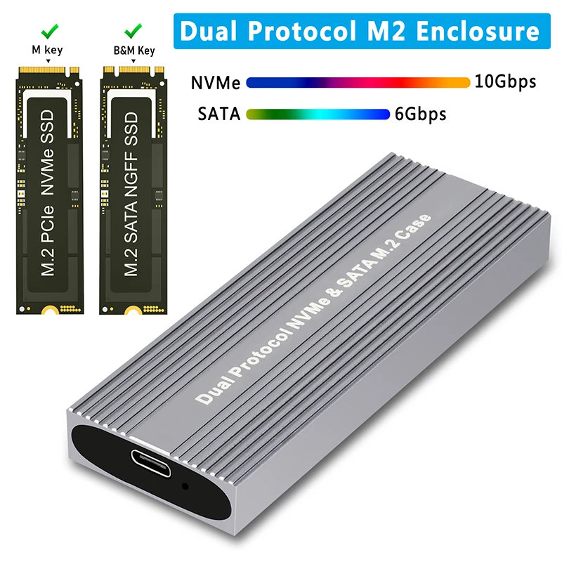 

Dual Protocol SSD Case Enclosure M.2 SATA NVME SSD External Case JMS581D Chip Tool Free for M/B+M Key 2230 2242 2260 2280 M2 SSD