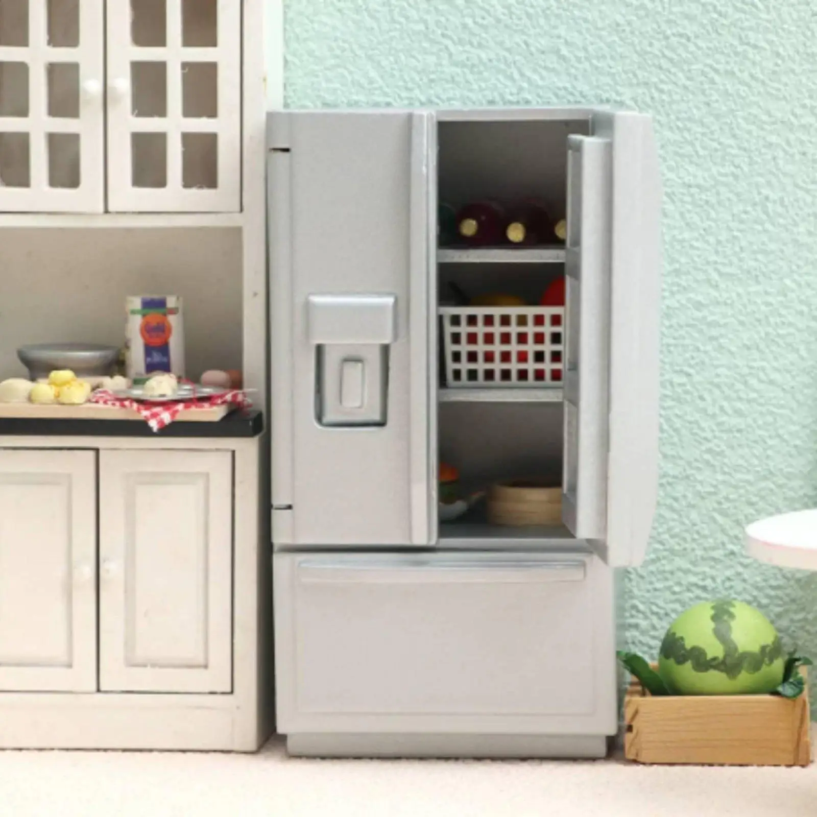 Dollhouse Kitchen Fridge Opening Doors 1:12 Scale Refrigerator Realistic Design Miniature Refrigerator for Collectors,