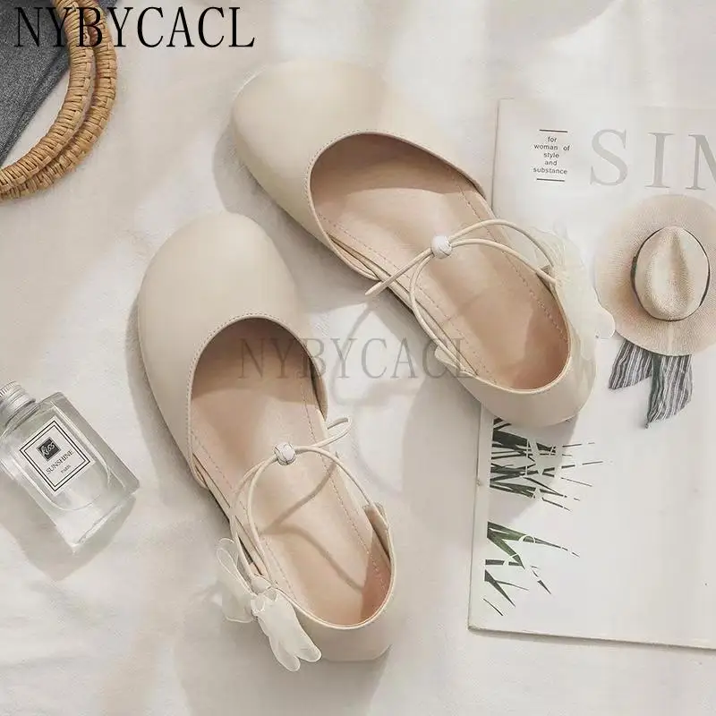 

Korean Version 2022 Spring and Summer New Literature Students Bow Baotou Flat Ladies Sandals wan wan Fairy Shoes lolita shoes