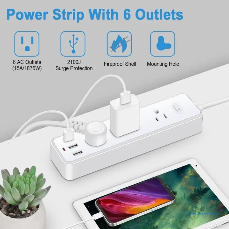 Surge Protector Power Strip with 1.2m Extension Cord, Plug Socket with 4pcs Outlets and 3 USB Ports 1700J for Office