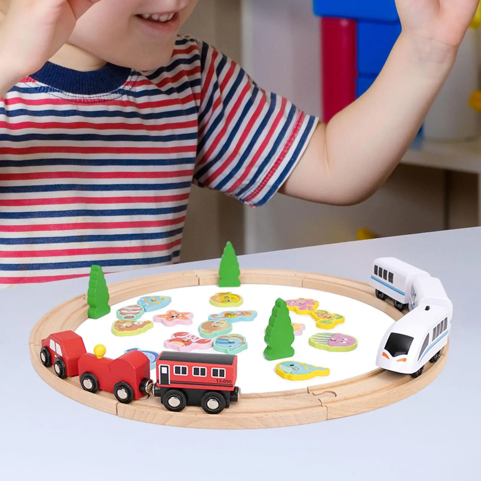 Train Tracks Building Kit Development Toy Motor Skill Fishing Game Color Sorting Puzzle for Kids Toddlers Children Aged 3+ Gift