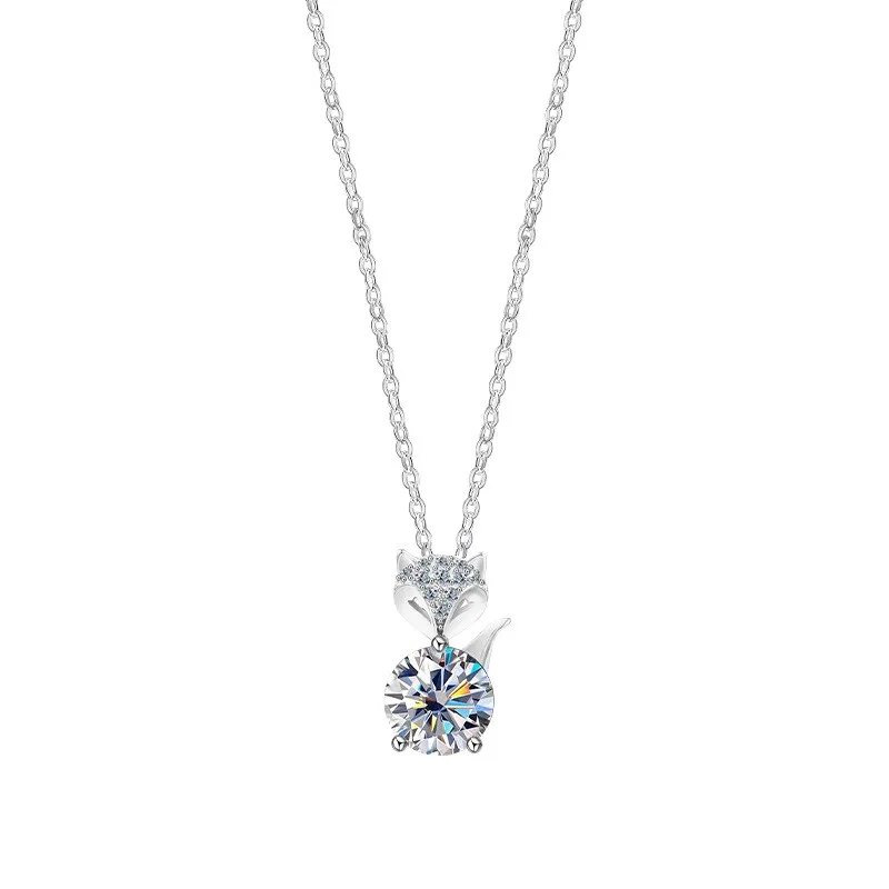 

ZFSILVER Classic 925 Sterling Silver 2ct Moissanite Animal Fox Necklace For Women Fashion Trendy Jewelry Accessory Gift MS-2673b