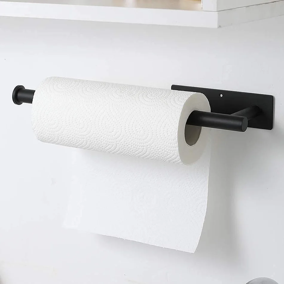 Adhesive Paper Holder for Bathroom Kitchen 304 Stainless Steel Brushed Black Toilet Paper Towel Holder Tissue Roll Rack Shelf