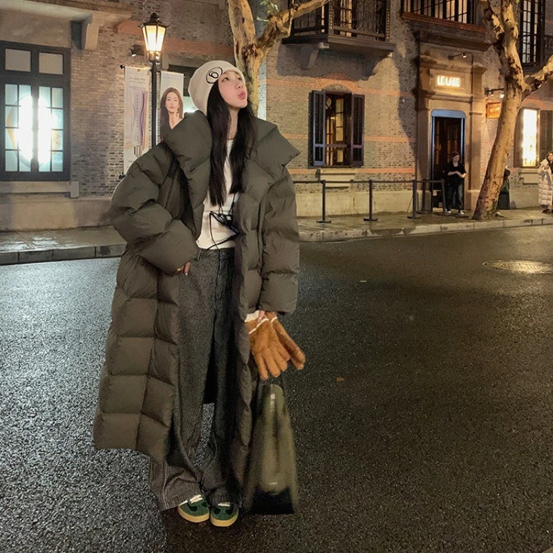 女性用の非常に長い冬のパーカー,ゆったりとした服,暖かく,厚く,耐寒性,綿パッド入りジャケット,長袖,防風,アウター