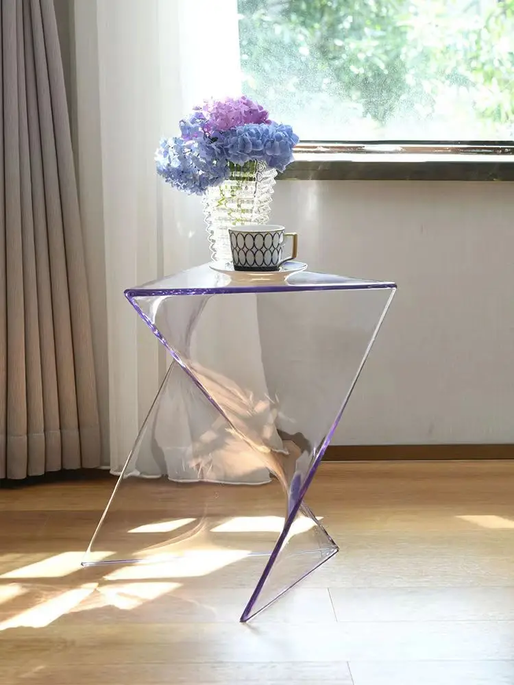 Irregular Clear Acrylic Side Table Modern Living Room End Table Transparent Sofa Table Geometric Minimalist Acrylic Coffee Table