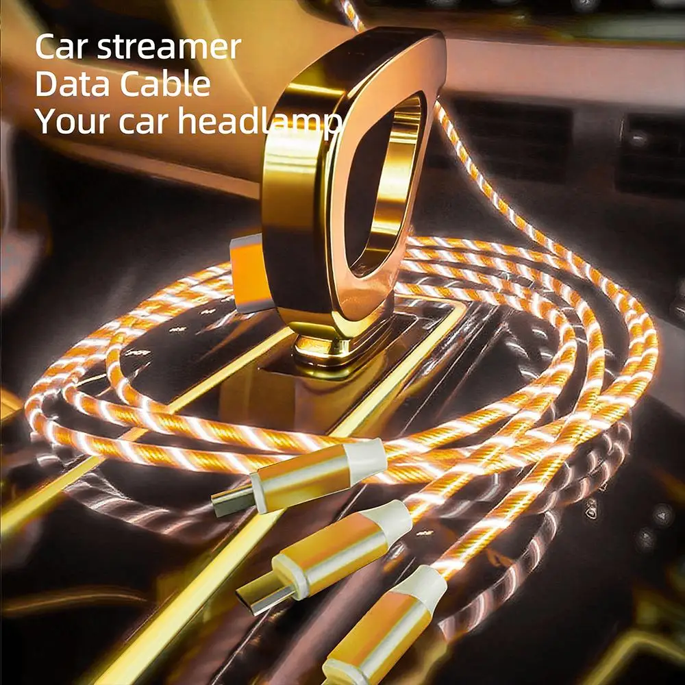 كابل شحن الهاتف 3 في 1 متعدد USB متدفق LED، مع واجهة لموصل شاحن USB Apple + Type C + Micro #1