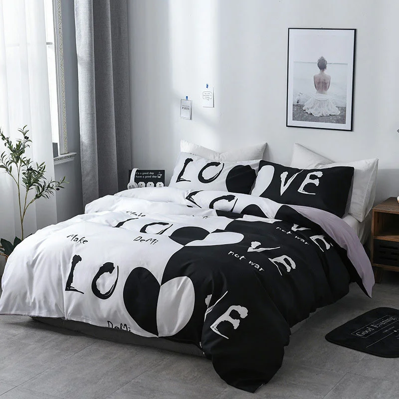 

Bedding Duvet Cover Set With Love Heart Comforter Quilt And Pillow Case Twin/Queen/King Size Bedclothes Home Hotel Use