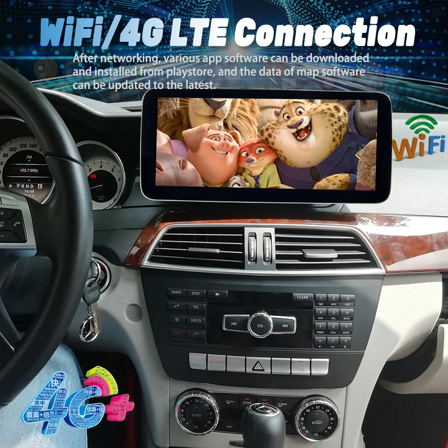 Lecteur vidéo de limitation Android pour Benz Classe C, processeur Carplay stéréo, Qualcomm, 2.8GHz, C200, W204, C180, C260, C300, C63, 2011-2014