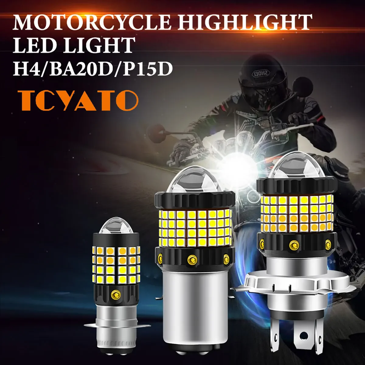 Мотоциклетные светодиодные фары TCYATO P15D PH7, двухцветные (желтый и белый), 12-80В