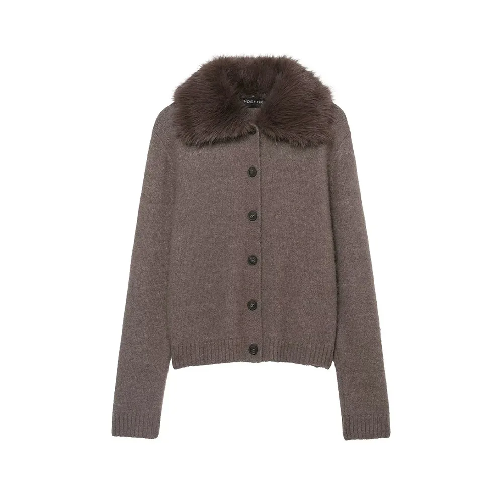 

Осенне-зимняя новая женская вязаная куртка с лацканами из искусственного меха