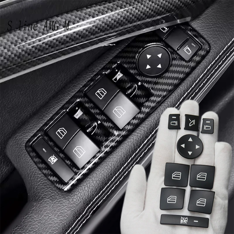 

For Mercedes Benz GLA X156 CLA C117 2013-2019 Car Door Window Glass Switch Button Panel Frame Carbon fiber Cover repair Trim