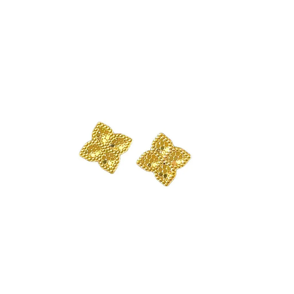 Sparkling Ice Crystal Four-Leaf Flower Earrings Women French Luxury 18k Gold Plated Commuter Fashion Floral Craft Studs