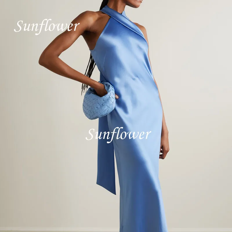 Sunflower Classic satin mermaid intersect hanging neck Full Dress 2023 vintage Sleeveless Floor-Length Evening Dresses