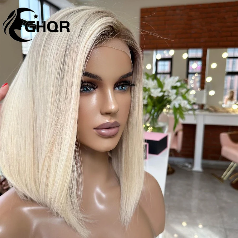 Highlight Bob Wig Human Hair 360 Full Lace Frontal woman Wig Brown Roots13x4 Straight 613 colored Hd Transparent Lace Free Shipp