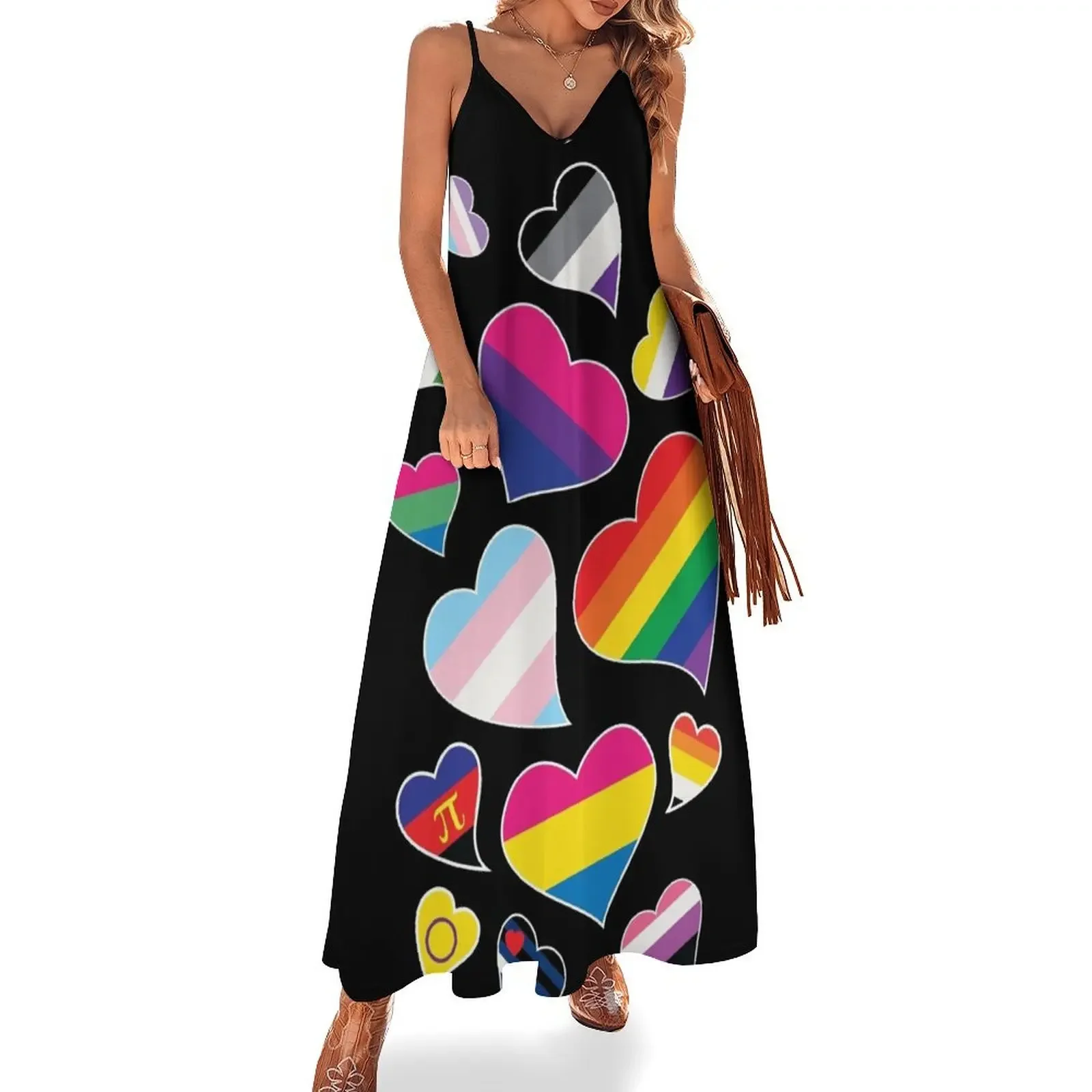 

LGBT Pride Flag Hearts Sleeveless Dress chic and elegant evening dress long dresses for women Long dress