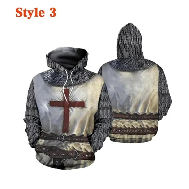 Rycerz templariuszy męska bluza z kapturem 3d drukowane mężczyźni kobiety Casual bluzy z kapturem swetry Hip Hop Harajuku Streetwear topy