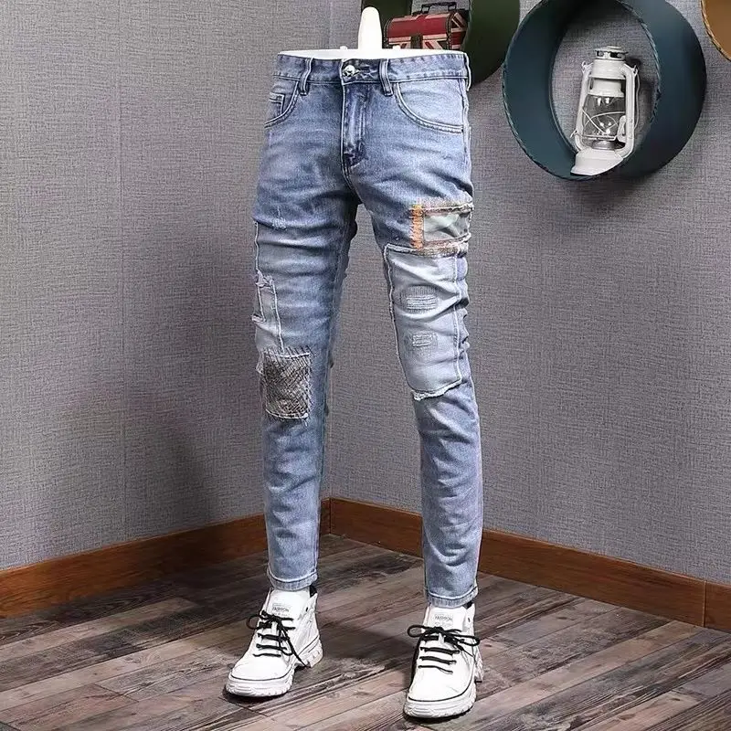 Men's Clothing Autumn and Winter high quality Jeans Slim-fit Skinny Pants Korean-style Trendy Multi-bag Stretch Trousers