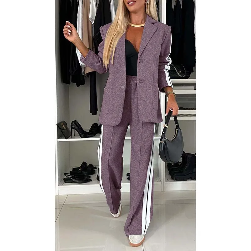 2026 Spring/Autumn Women's Long-Sleeved Lapel Casual Suit Set - Women's Long-Sleeved Suit Jacket + Trousers Two-Piece Set