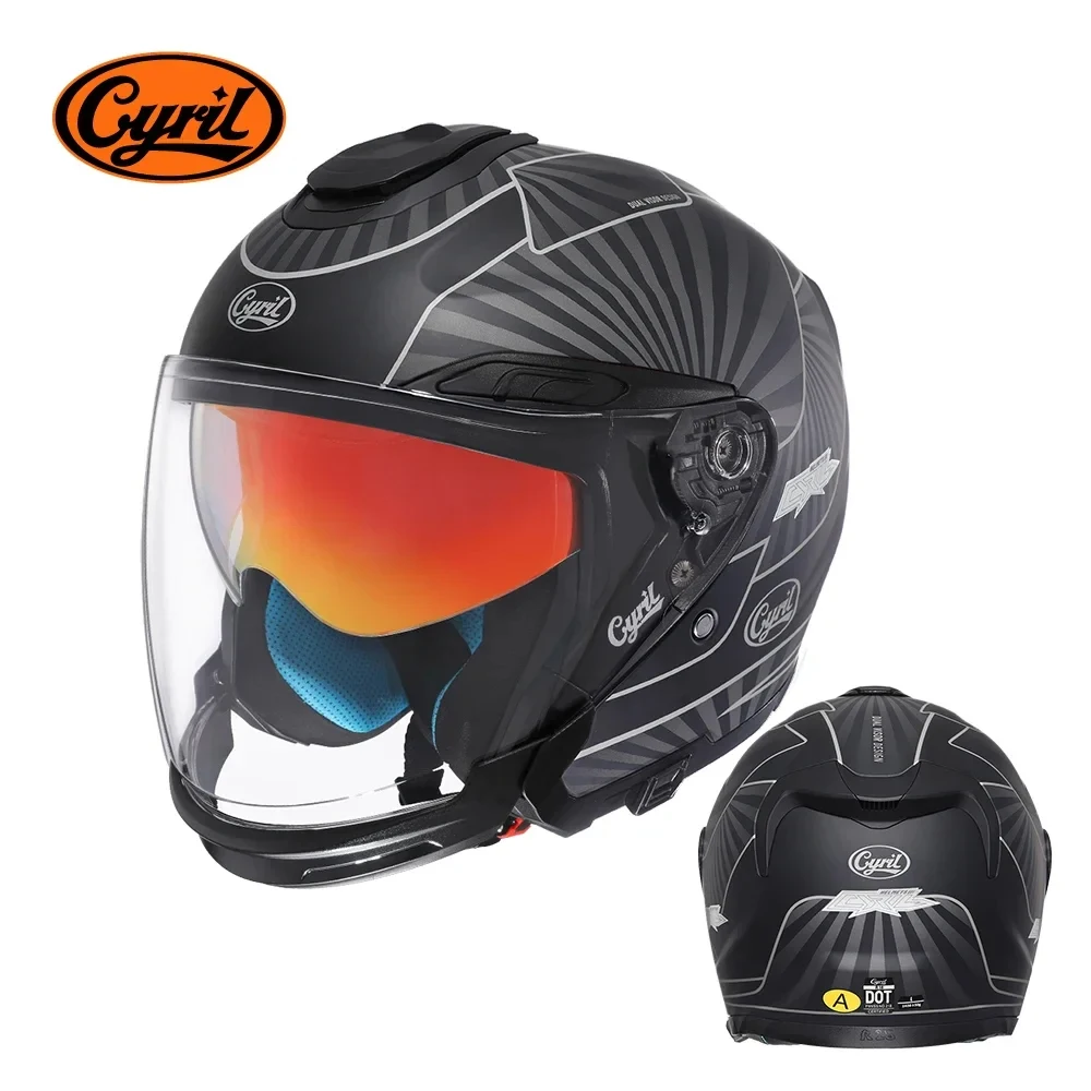 

CYRIL Open Face Helmets motorcycles helmet man Motobike Helmets Double Visor Design Dot certified Impact Resistance Helmets Moto