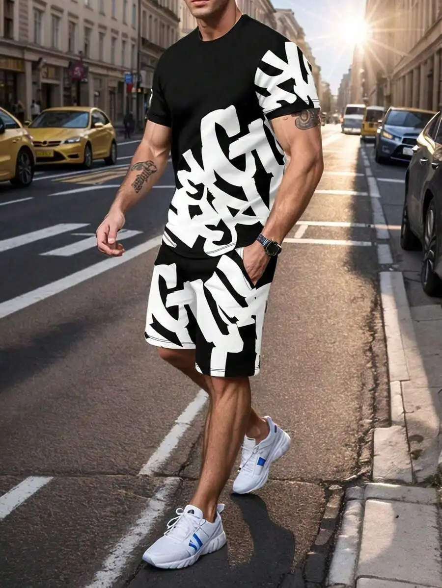 Mens Casual CoOrd Set with Letter Print