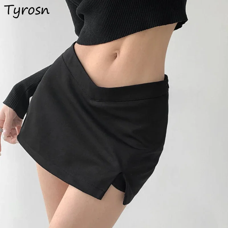 

Side Slit Mini Skirts Women Low Rise Sexy European High Street Slim Hot Girls Pure Color Minimalist Stylish Clothing Sporty Chic