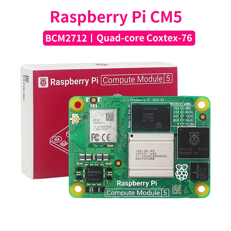 Raspberry Pi CM5 BCM2712 Quad-core Coxtex-76 Dual 4K Output+HDR 800MHz Video 16/32GB eMMC With/Without Wi-Fi