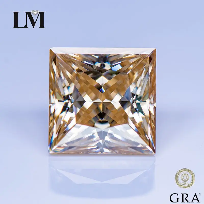 

Moissanite Stone Natural Color Tea Yellow Princess Cut Lab Grown Diamond For Charms Women Jewelry Making With GRA Certificate