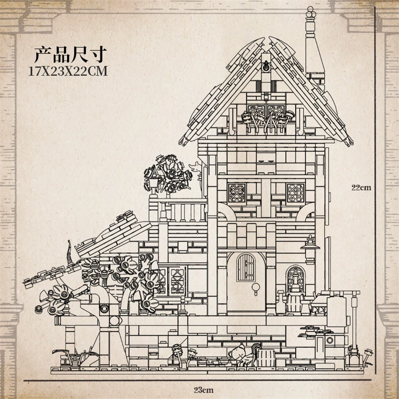 Mittelalterliche Suburban-Taverne-Bausteine. Klassisches Holzhaus-Logkabinen-Architektur-Steine-Set ab 14. Zusammengebautes Spielzeug mit Lichtern