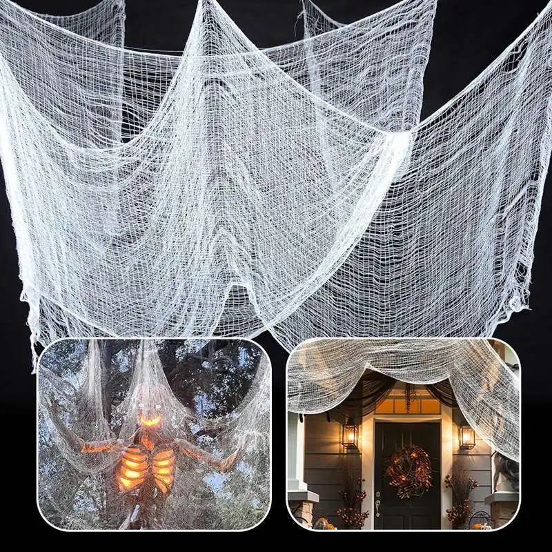 Horror Halloween Party Decoration Haunted Houses Doorway Outdoors Decorations White Creepy Cloth Scary Gauze Gothic Props