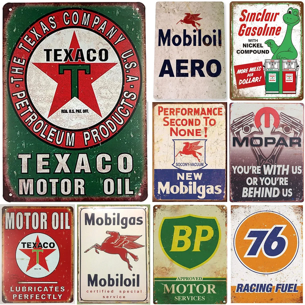 Motor Oil Metal Tin Signs Texaco Camel Wall Posters Plaque Vintage Aluminum Sign Decoration for Garage Gas Station Cafe Club Bar